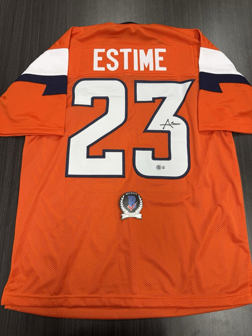 Audric Estime Signed Denver Broncos Custom Jersey Beckett COA