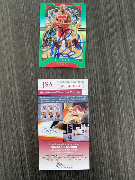 P.J. Tucker Houston Rockets Autographed 2019-20 Panini Prizm Green #111 Trading Card JSA