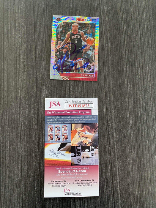 P.J. Tucker Houston Rockets Autographed 2019-20 Panini Hoops Premium Hyper Prizm #70 Trading Card JSA