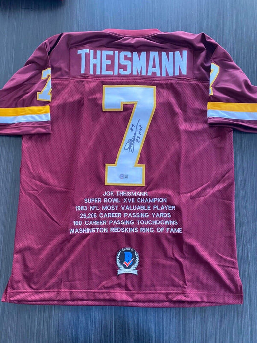 Joe Theismann Washington Redskins Autographed Custom Stat Jersey Beckett Inscribed