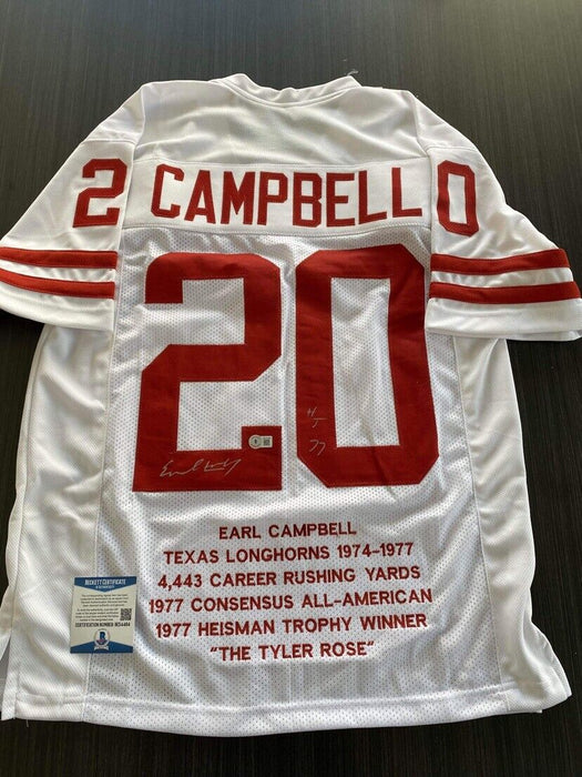 Earl Campbell Texas Longhorns Autographed Custom Stat Jersey Beckett