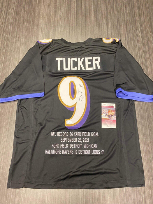 Justin Tucker Baltimore Ravens Autographed Custom Stat Jersey JSA
