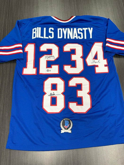 Kelly/Thomas/Reed dynasty Signed Buffalo Bills Custom Jersey Beckett COA