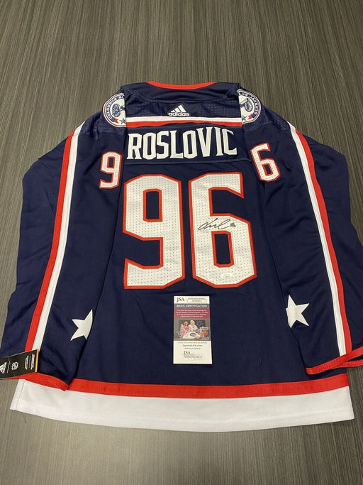 Jack Roslovic Signed Custom Columbus Blue Jackets Jersey JSA COA
