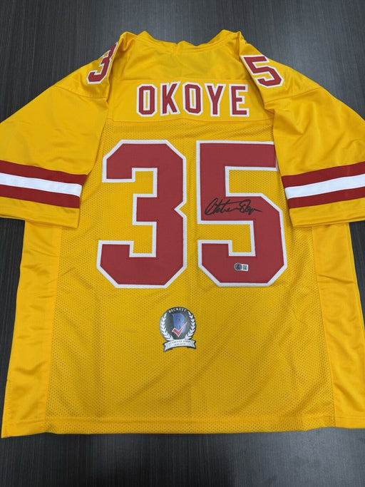 Christian Okoye Signed Kansas City Chiefs Custom Jersey Beckett COA