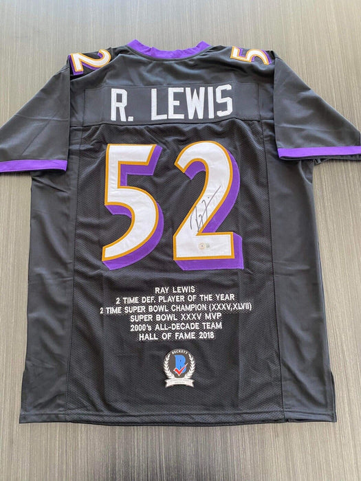 Ray Lewis Baltimore Ravens Autographed Custom Stat Jersey Beckett