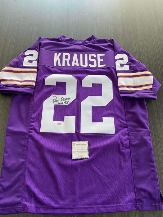 Paul Krause Minnesota Vikings Autographed Custom Jersey Schwartz