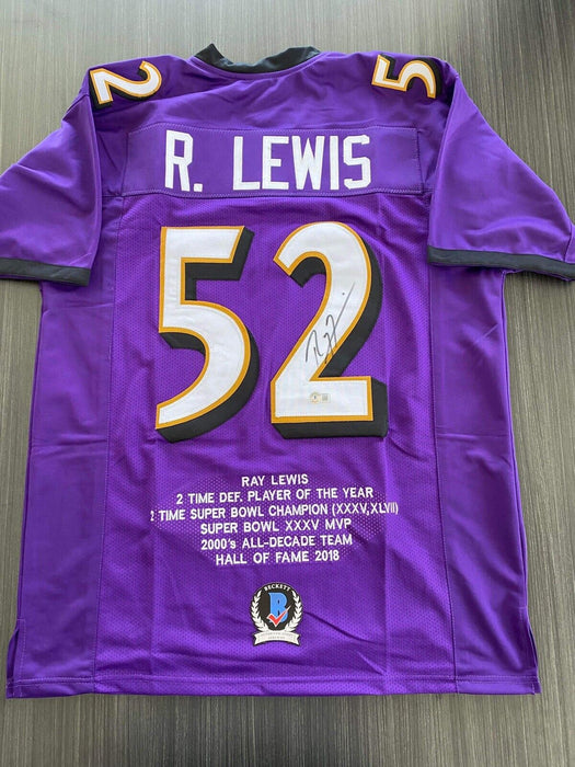 Ray Lewis Baltimore Ravens Autographed Custom Stat Jersey Beckett