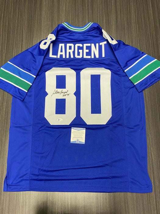 Steve Largent Seattle Seahawks Autographed Custom Jersey Beckett Inscribed