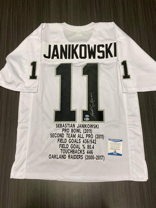 Sebastian Janikowski Oakland Raiders Autographed Custom Stat Jersey Beckett