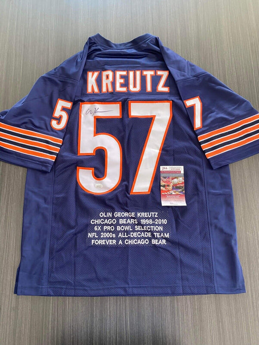 Olin Kreutz Chicago Bears Autographed Custom Stat Jersey JSA